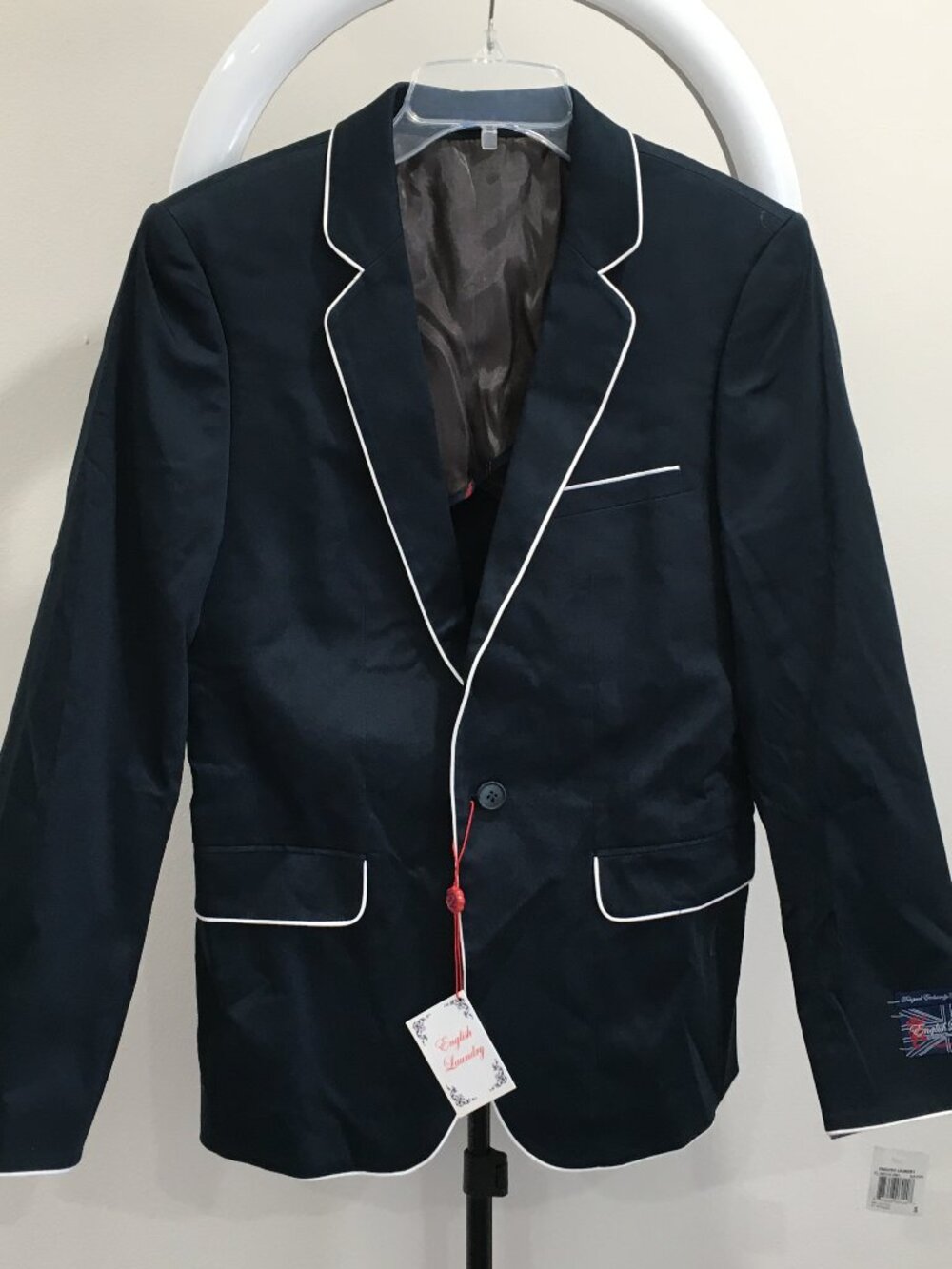 NWT ENGLISH LAUNDRY for Macy's Navy White Trim Faux Pockets Blazer Jacket